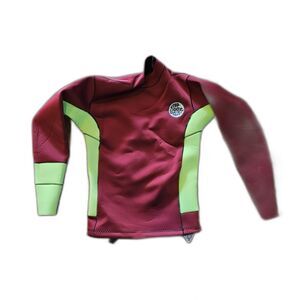 RIP CURL Kids Wetsuit Top Shirt Rashguard Long Sleeve Maroon Neon Green Size 8